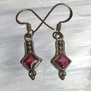Genuine Garnet and Silver Drop Earrings NWOT
